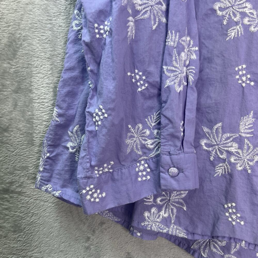 O-necue‎ Popover Blouse Embroidered Womens 5XL Purple Floral Long Sleeve Cotton - Picture 4 of 16